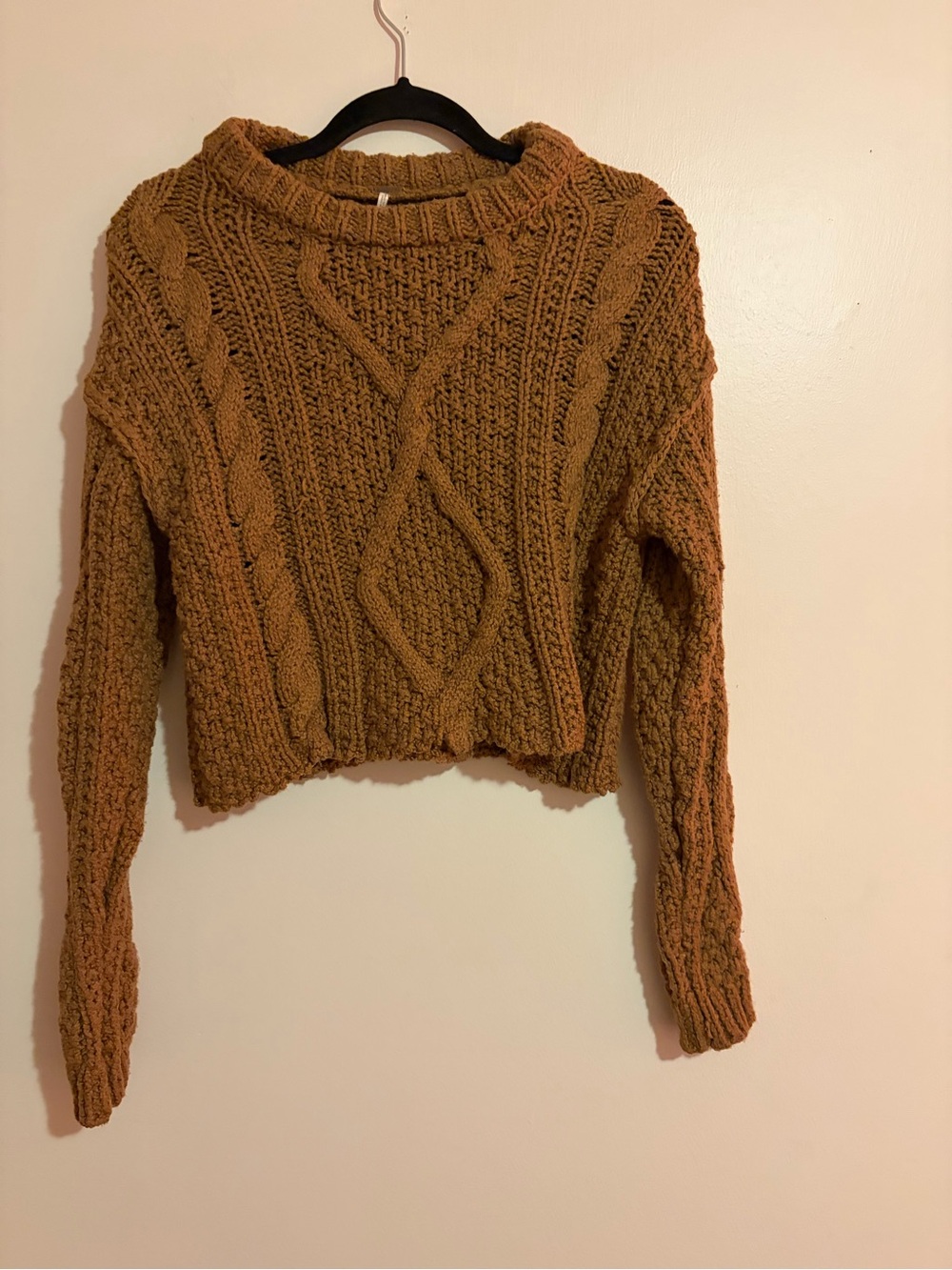 Free People Cropped Cable Knit Sweater - Mustard Brown